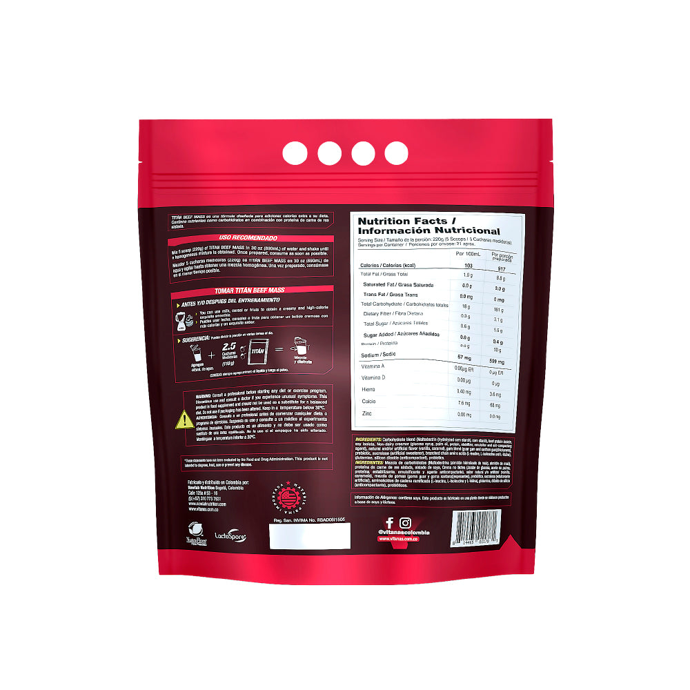 TITAN BEEF MASS 10 LB - PROTEINA HIPERCALORICA DE CARNE