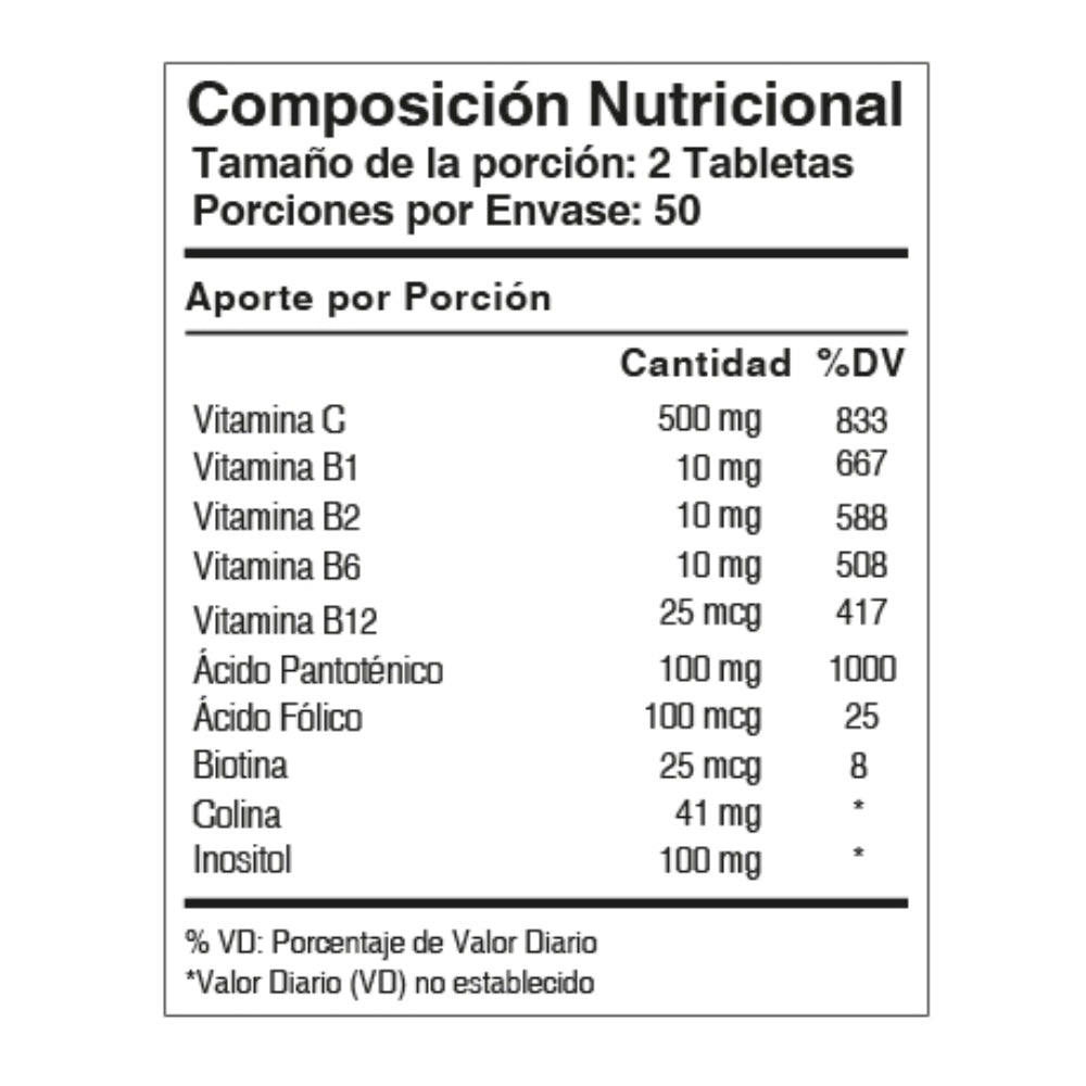 B-COMPLEX CON VITAMINA C - 100 TABLETAS