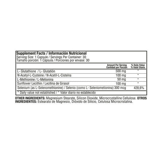 L-GLUTATHION 500 MG tabla nutricional 