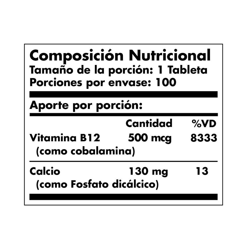 VITAMIN B12 500 MCG - 100 TABLETAS