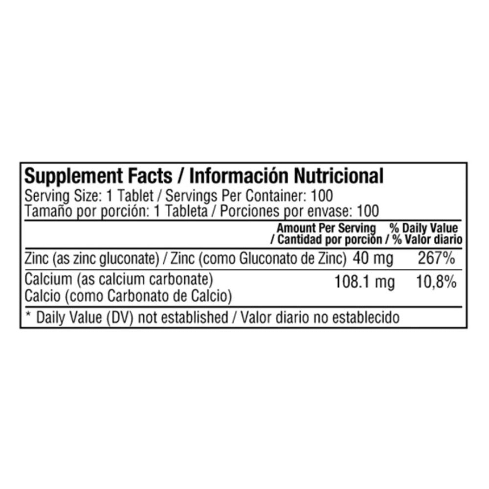 CHELATED ZINC 40 MG - 100 TABLETAS