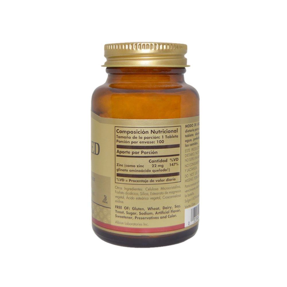 CHELATED ZINC - 100 CÁPSULAS - ZINC QUELADO