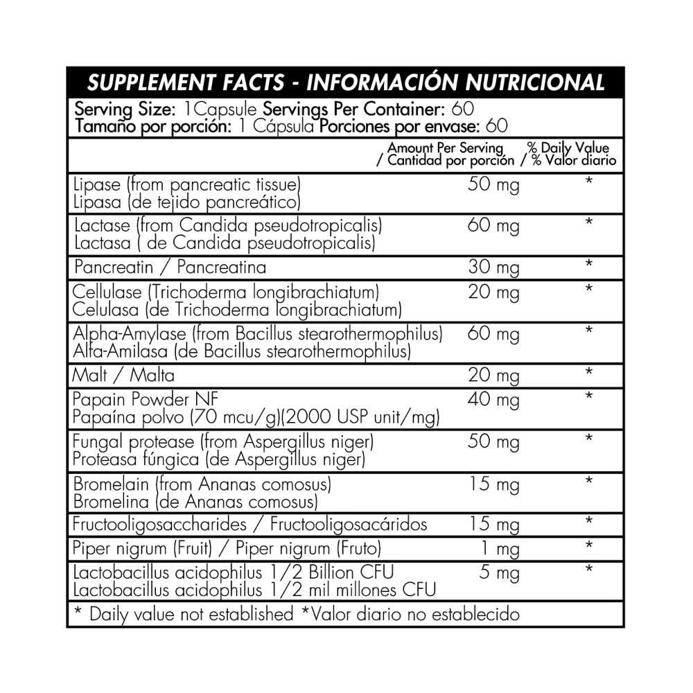 ENZYMAX tabla nutricional